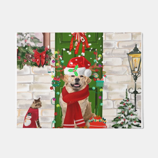 Golden Retriever Dog Christmas  Doormat (Front)