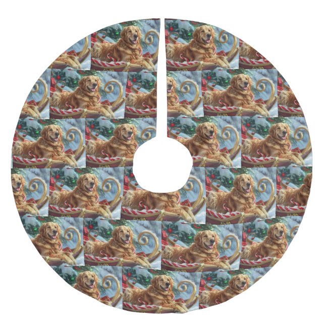 Golden Retriever Dog Christmas Festive  Brushed Polyester Tree Skirt (Front)