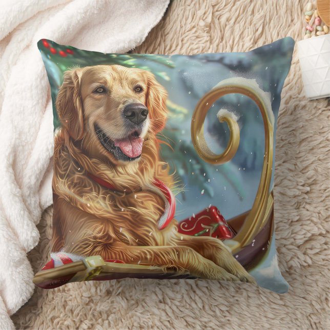 Golden Retriever Dog Christmas Festive  Cushion (Blanket)