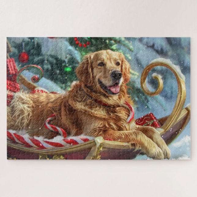 Golden Retriever Dog Christmas Festive  Jigsaw Puzzle (Horizontal)