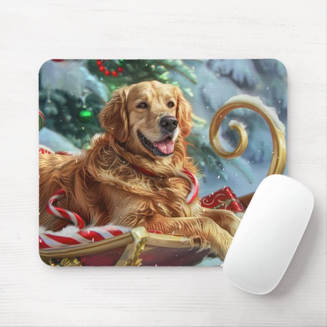 Golden Retriever Dog Christmas Festive  Mouse Mat (With Mouse)