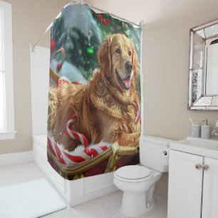 Golden Retriever Dog Christmas Festive  Shower Curtain