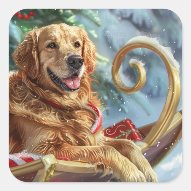 Golden Retriever Dog Christmas Festive  Square Sticker (Front)