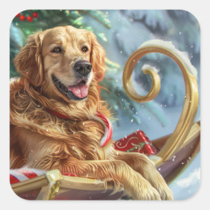 Golden Retriever Dog Christmas Festive Square Sticker