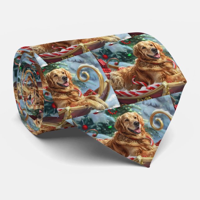 Golden Retriever Dog Christmas Festive  Tie (Rolled)