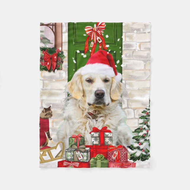 Golden Retriever Dog Christmas Fleece Blanket (Front)