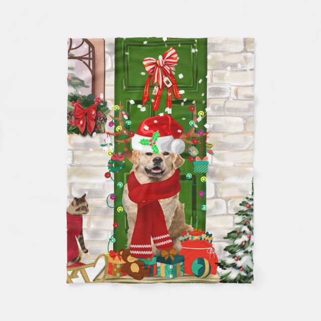 Golden Retriever Dog Christmas  Fleece Blanket (Front)