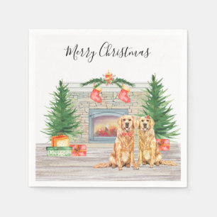 Golden Retriever Dog Christmas Holiday Fireplace Napkin