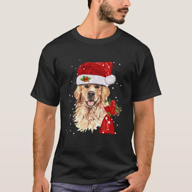 Golden Retriever  Dog Christmas Light Holiday Part T-Shirt (Front)