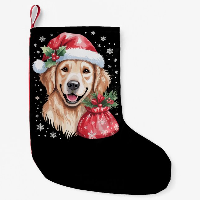 Golden Retriever Dog Christmas Light Holiday Party Small Christmas Stocking (Front)