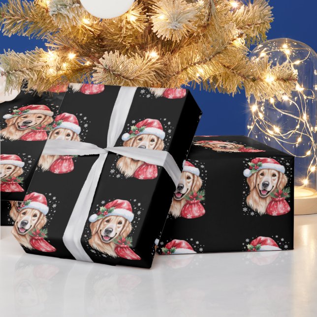 Golden Retriever Dog Christmas Light Holiday Party Wrapping Paper (Holidays)