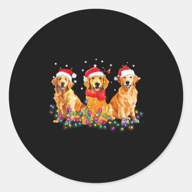 Golden Retriever Dog Christmas Lights Cute Matchin Classic Round Sticker (Front)