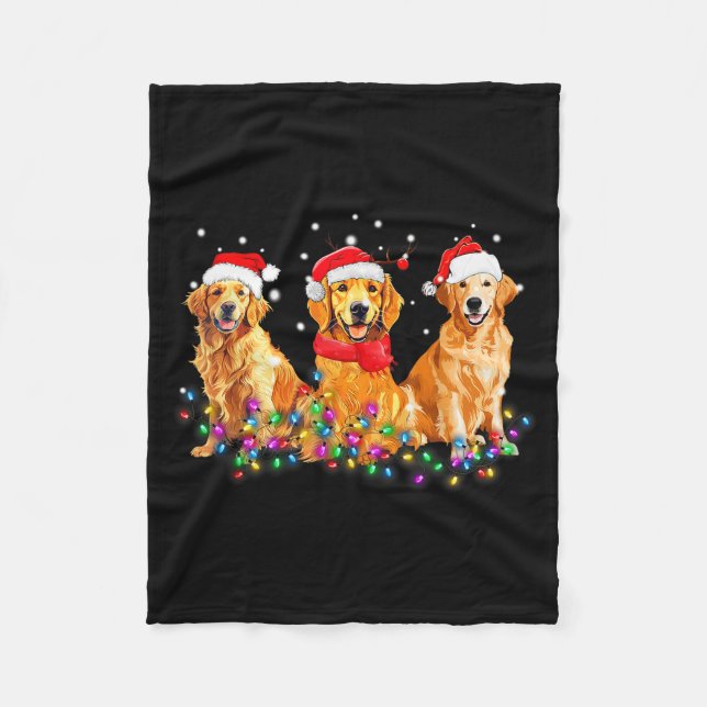 Golden Retriever Dog Christmas Lights Cute Matchin Fleece Blanket (Front)
