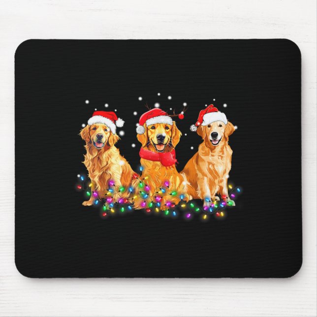 Golden Retriever Dog Christmas Lights Cute Matchin Mouse Mat (Front)