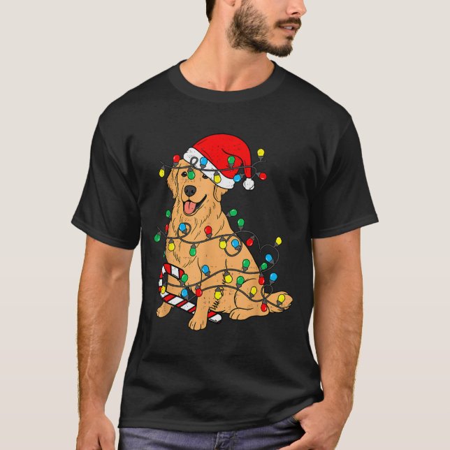 Golden Retriever Dog Christmas Lights Xmas Pet Dog T-Shirt (Front)