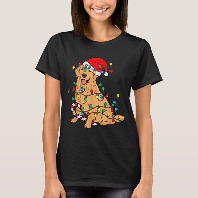 Golden Retriever Dog Christmas Lights Xmas Pet Dog T-Shirt (Front)