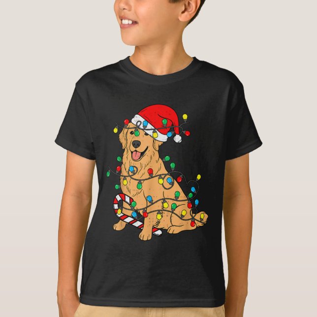 Golden Retriever Dog Christmas Lights Xmas Pet Dog T-Shirt (Front)