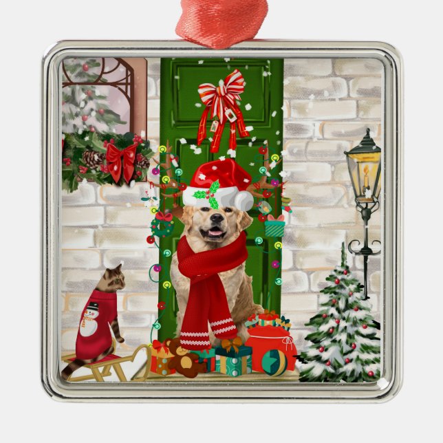 Golden Retriever Dog Christmas Metal Tree Decoration (Front)