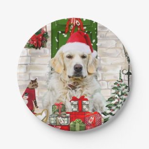 Golden Retriever Dog Christmas Paper Plate