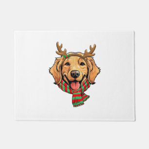 Golden Retriever Dog Christmas Reindeer Santa Hat Doormat