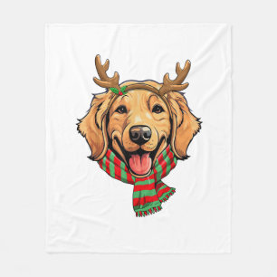 Golden Retriever Dog Christmas Reindeer Santa Hat  Fleece Blanket