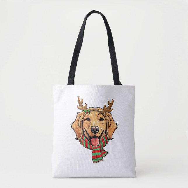 Golden Retriever Dog Christmas Reindeer Santa Hat  Tote Bag (Front)