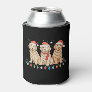 Golden Retriever Dog Christmas Santa Xmas Lights Can Cooler