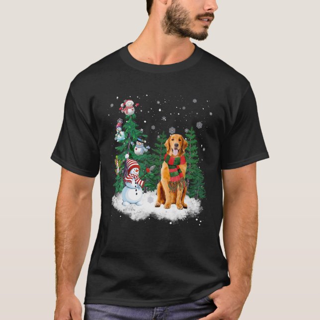 Golden Retriever Dog Christmas Snowman Xmas Tree P T-Shirt (Front)