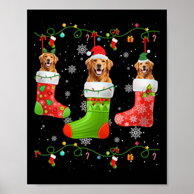 Golden Retriever Dog Christmas Socks Lights Puppy  Poster (Front)