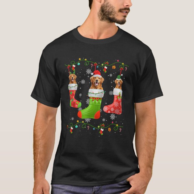 Golden Retriever Dog Christmas Socks Lights Puppy  T-Shirt (Front)