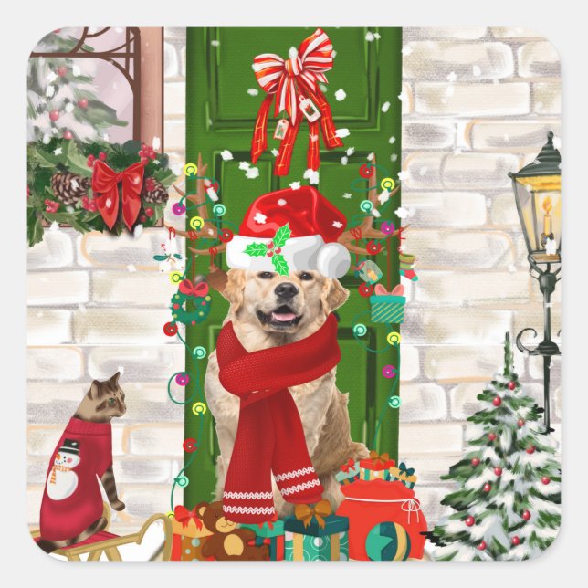 Golden Retriever Dog Christmas  Square Sticker (Front)