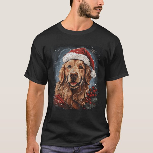 Golden Retriever Dog Christmas  T-Shirt (Front)