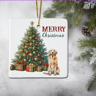 Golden Retriever Dog Christmas Tree Ceramic Ornament
