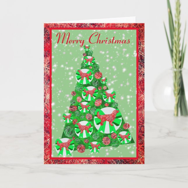 Golden Retriever Dog Christmas Tree w/ Cute Bow Card (Front)