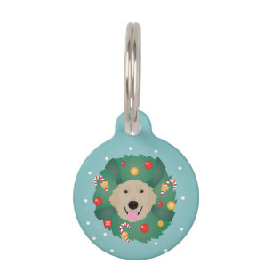 Golden Retriever Dog Christmas Wreath Pet Tag