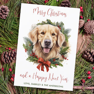 Golden Retriever Dog Custom Merry Christmas Holiday Card