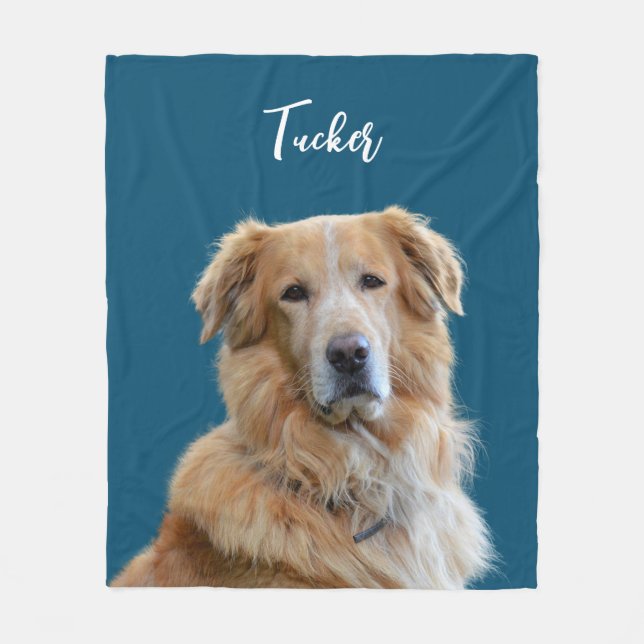 Golden Retriever Dog, Custom Photo and Name,Pet Fleece Blanket (Front)