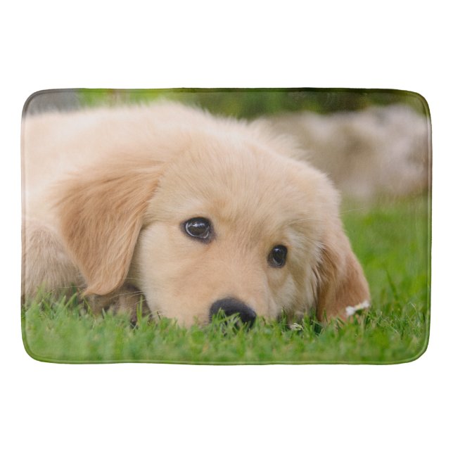 Golden Retriever Dog Cute Puppy Dreaming Meadow Bath Mat (Front)