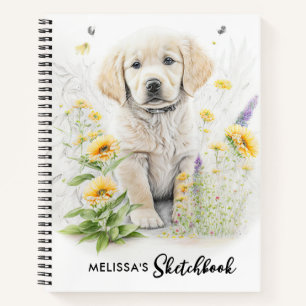 Golden Retriever Dog Cute Puppy Flowers Watercolor Notebook
