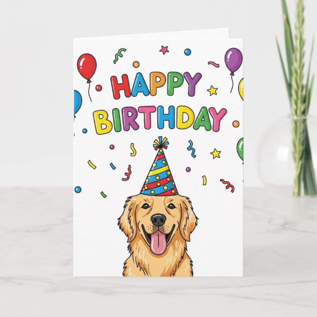  Golden Retriever Dog Doodle Happy Birthday Card (Front)