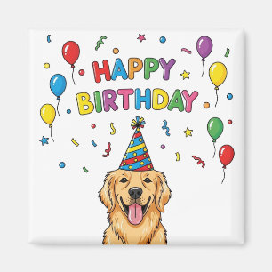 Golden Retriever Dog Doodle Happy Birthday Magnet
