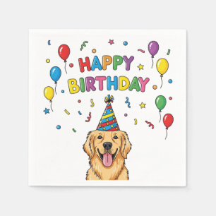  Golden Retriever Dog Doodle Happy Birthday  Napkin