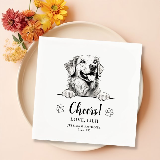 Golden Retriever Dog Drawing Personalised Cheers Napkin (Creator Uploaded)
