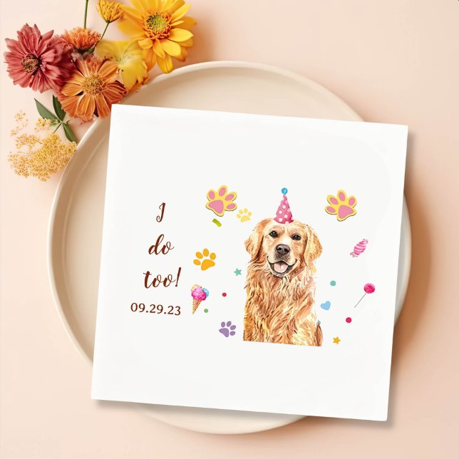 Golden Retriever Dog Drawing Personalised I Do Too Napkin (Creator Uploaded)