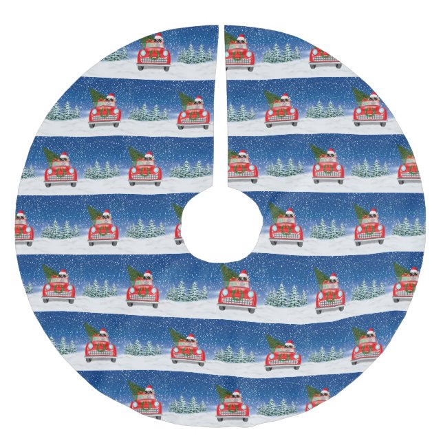 Golden Retriever Dog Driving Car In Snow Christmas Brushed Polyester Tree Skirt (Front)