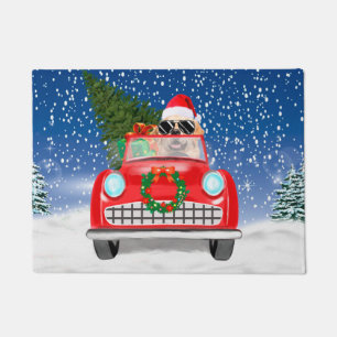 Golden Retriever Dog Driving Car In Snow Christmas Doormat