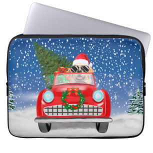 Golden Retriever Dog Driving Car In Snow Christmas Laptop Sleeve