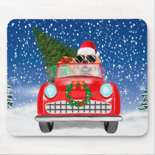 Golden Retriever Dog Driving Car In Snow Christmas Mouse Mat
