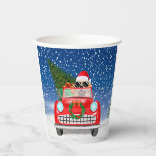 Golden Retriever Dog Driving Car In Snow Christmas Paper Cups