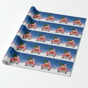 Golden Retriever Dog Driving Car In Snow Christmas Wrapping Paper